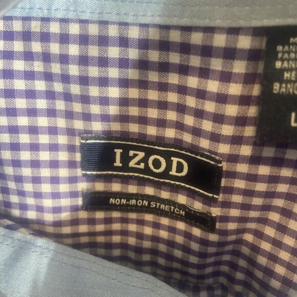 Izod Men's Button-Down Long Sleeve Shirt - Purple Gingham - Size L - Picture 4 of 7